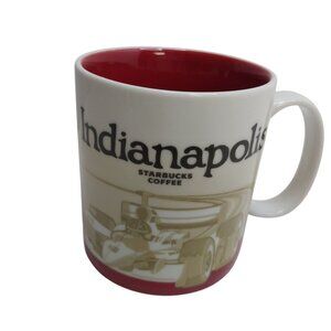 Starbucks Indianapolis Global Icon Coffee Mug 16 Oz White Red Race Car Design